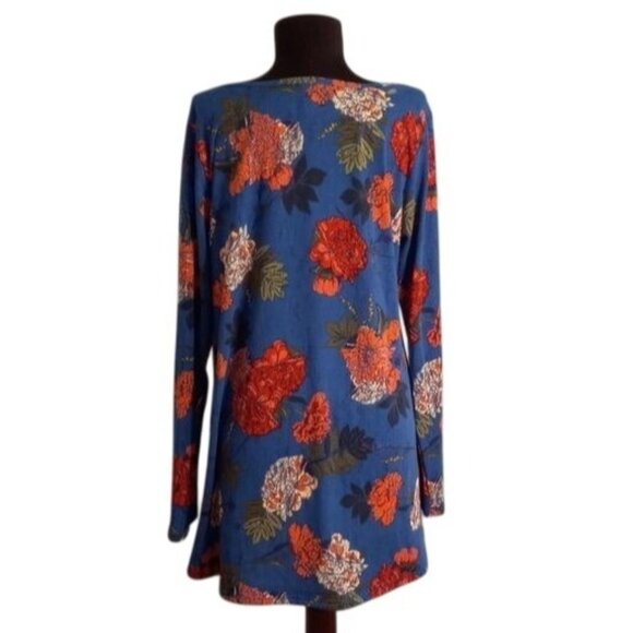 Lularoe XL Tunic Top Floral Print Long Sleeve Blue Pink Tee Shirt Hi-Low Stretch - Picture 5 of 8